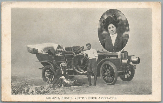 BRISTOL VISITING NURSE ASSOCIATION ANTIQUE POSTCARD vintage car