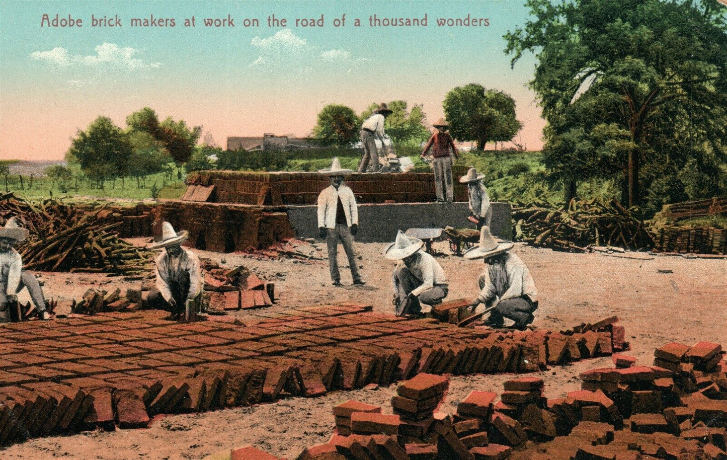 ADOBE INDIAN BRICK MAKERS on ROAD OF THOUSAND WONDERS ANTIQUE POSTCARD