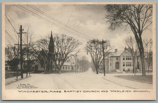 WINCHESTER MA BAPTIST CHURCH 8 WADLEIGH SCHOOL ANTIQUE POSTCARD