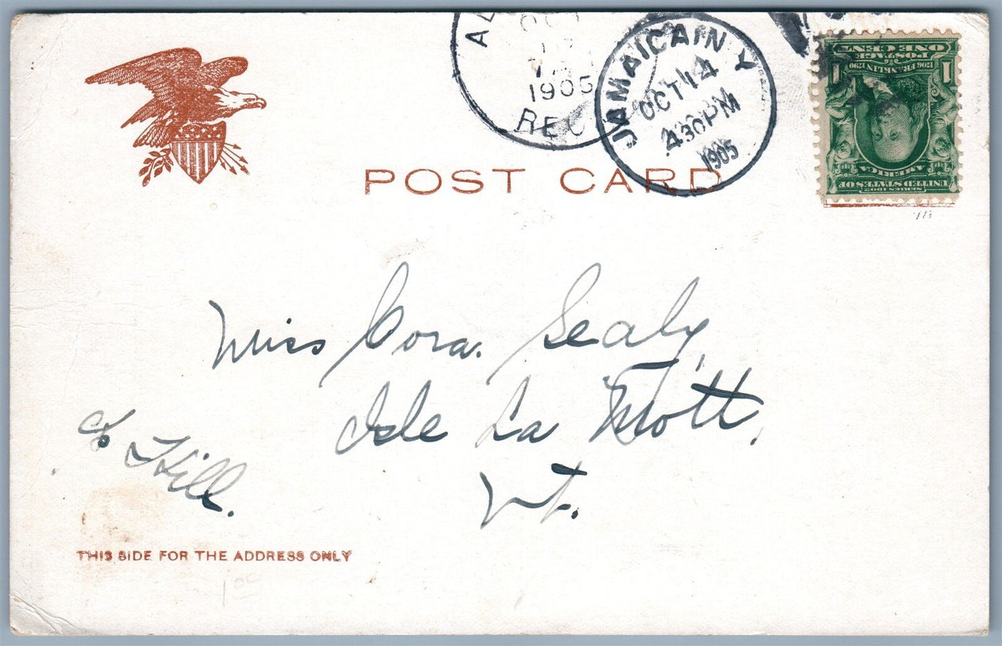 JAMAICA LONG ISLAND NY KING'S MANOR 1905 UNDIVIDED ANTIQUE POSTCARD