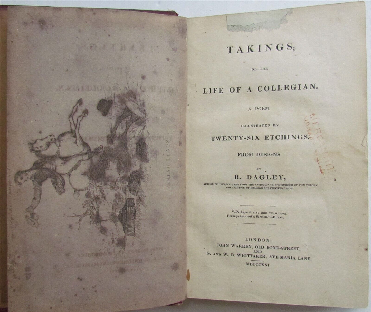 1821 TAKINGS or LIFE OF COLLEGIAN A POEM ILLUSTRATED 26 ETCHINGS antique 1st ED.