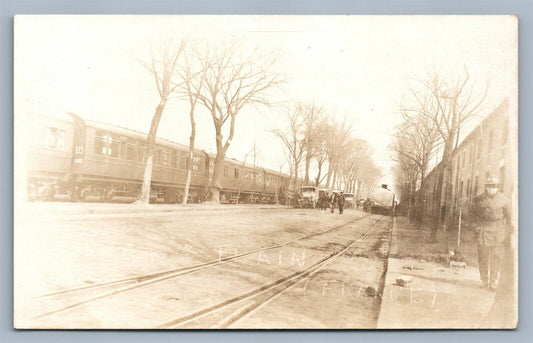 US ARMY TRAIN in FRANCE WWI ANTIQUE REAL PHOTO POSTCARD RPPC