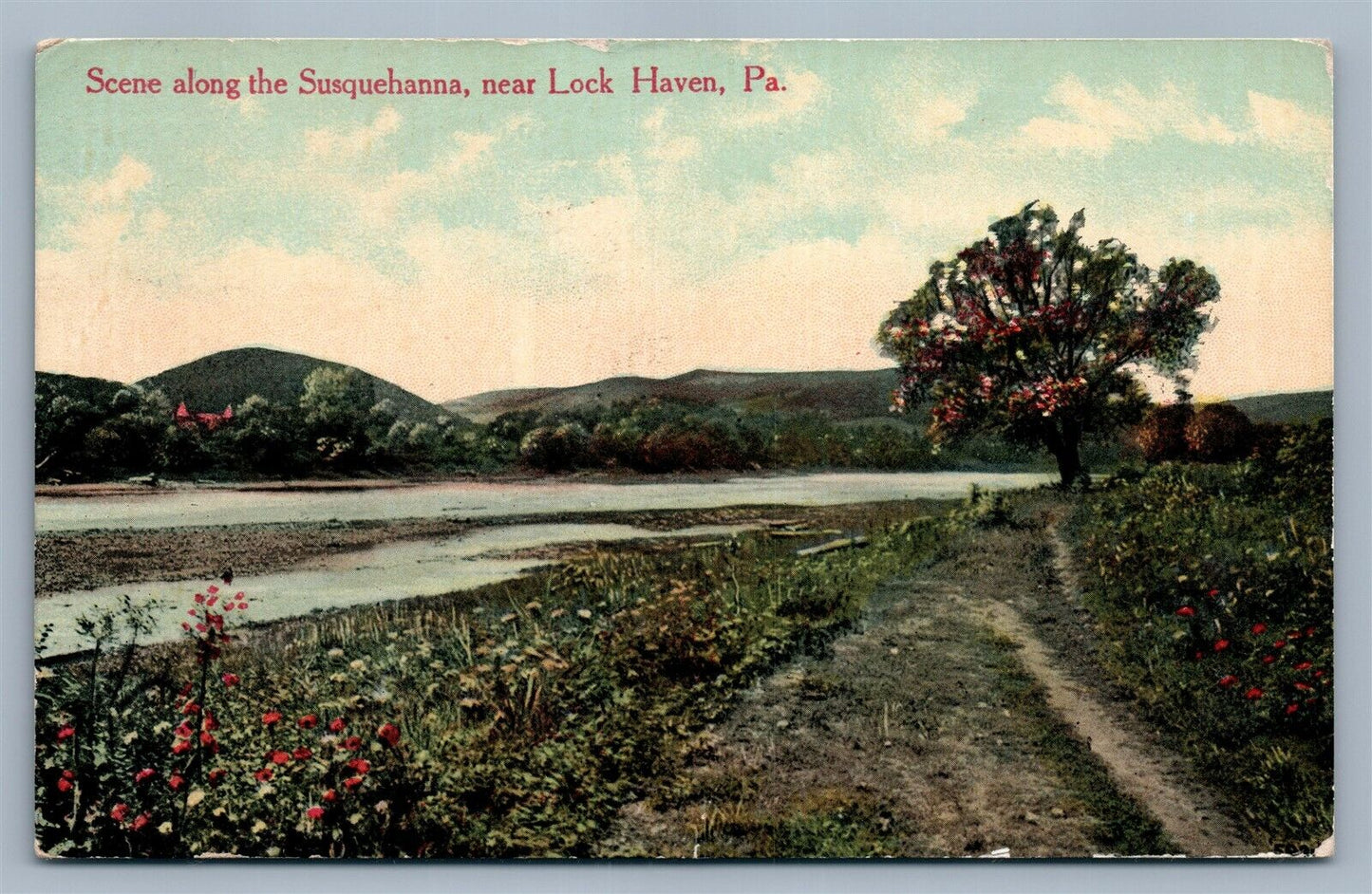 LOCK HAVEN PA SCENE 1912 ANTIQUE POSTCARD