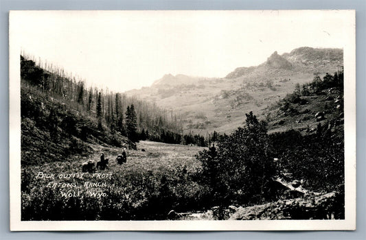 WOLF WYO PACK OUTFIT FROM EATON'S RANCH ANTIQUE REAL PHOTO POSTCARD RPPC