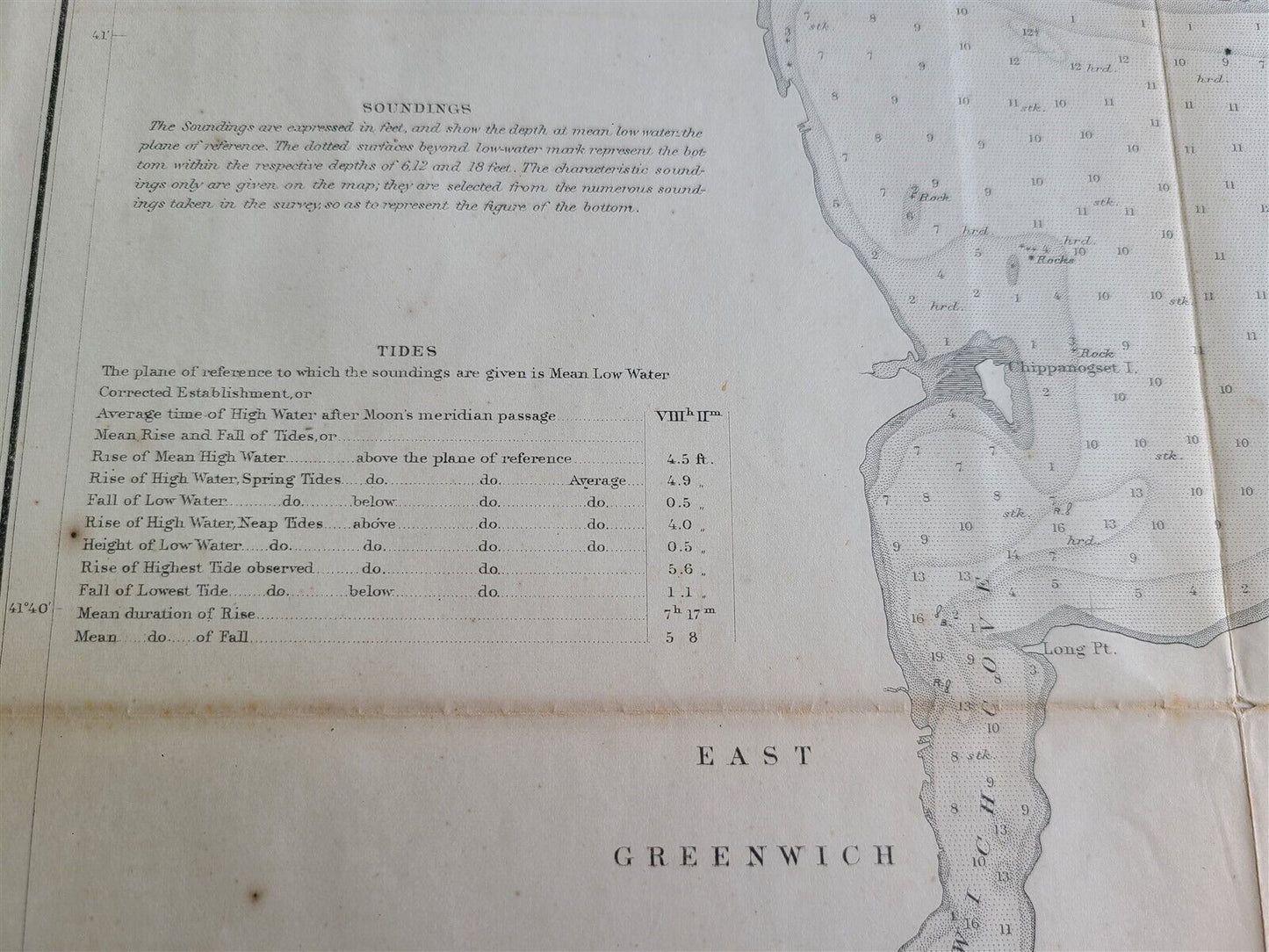 1867 CHART OF GREENWICH BAY RHODE ISLAND antique