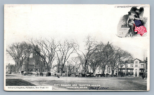 TAUNTON MA CITY SQUARE ANTIQUE POSTCARD by ARTHUR LIVINGSTON