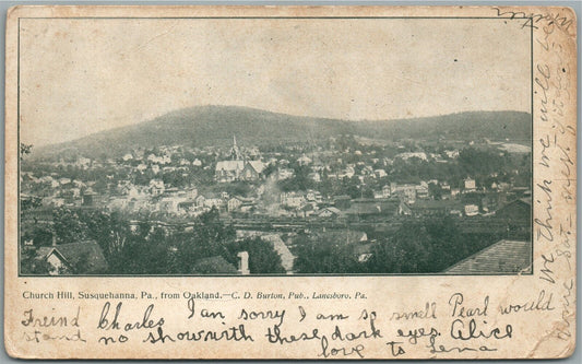 SUSQUEHANNA PA CHURCH HILL ANTIQUE POSTCARD
