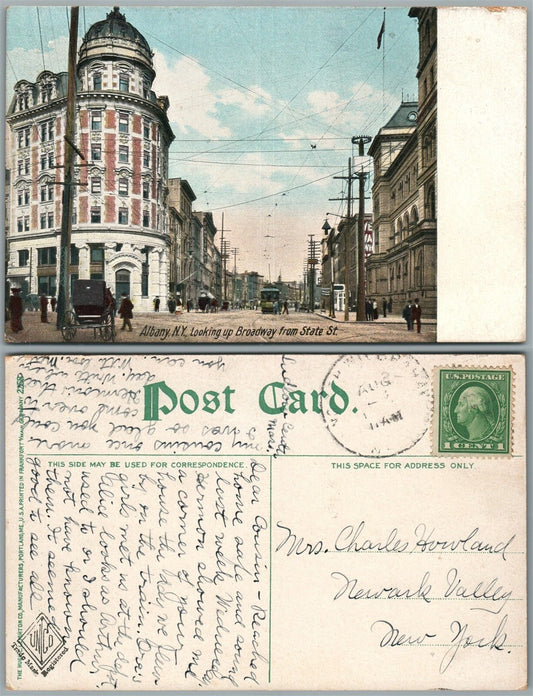 ALBANY N.Y. BROADWAY FROM STATE STREET ANTIQUE POSTCARD