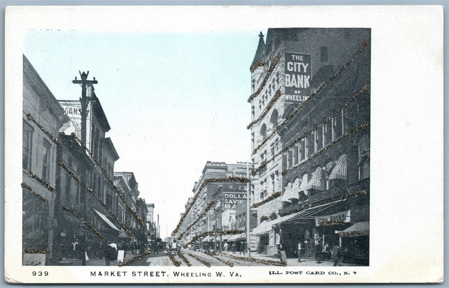 WHEELING W.V. MARKET STREET UNDIVIDED ANTIQUE POSTCARD