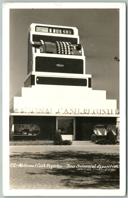 ADVERTISING NATIONAL CASH REGISTER TX EXPO VINTAGE REAL PHOTO POSTCARD RPPC 1938