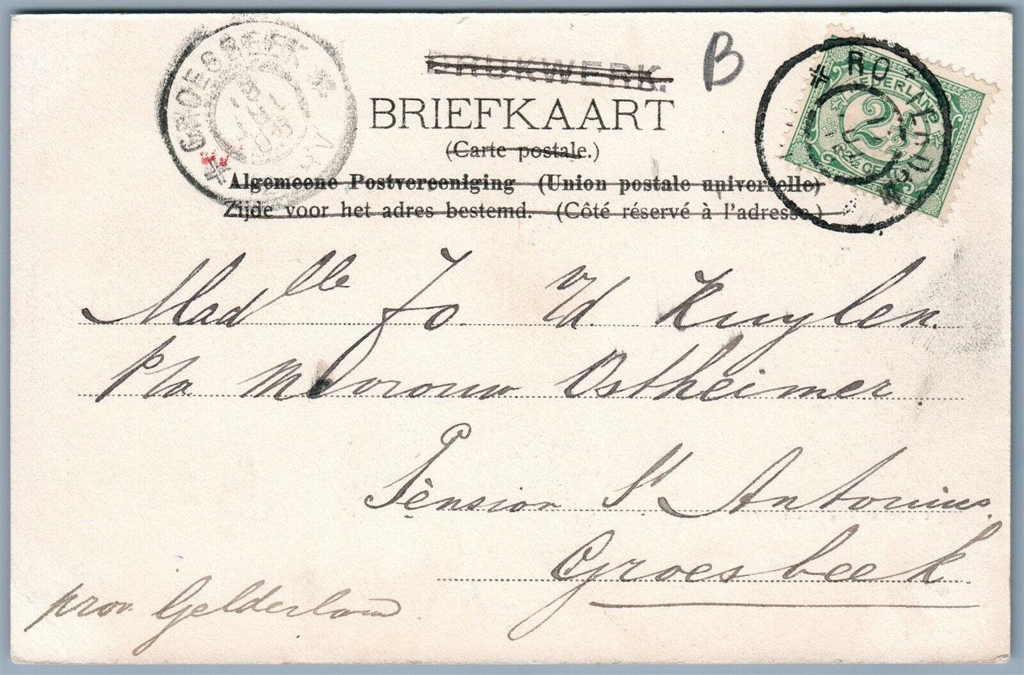 BEEKSCHE WEG. M KLOOSTER NETHERLANDS UNDIVIDED ANTIQUE POSTCARD w/ STAMP