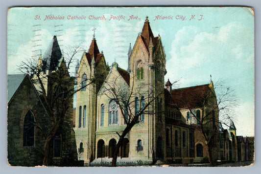 ATLANTIC CITY NJ PACIFIC AVE. ST.NICHOLAS CHURCH ANTIQUE POSTCARD