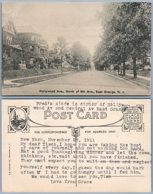 EAST ORANGE N.J. HOLLYWOOD AVENUE ANTIQUE 1911 POSTCARD