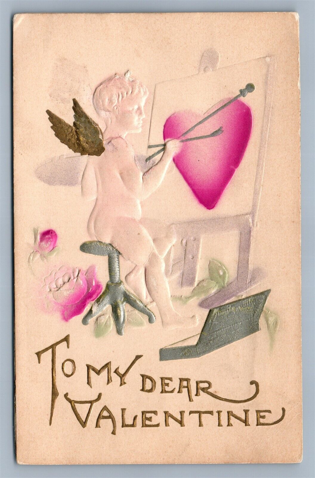 VALENTINE ANTIQUE POSTCARD CUPID THE ARTIST