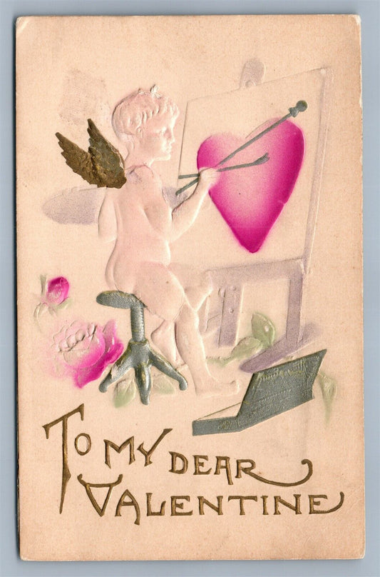 VALENTINE ANTIQUE POSTCARD CUPID THE ARTIST