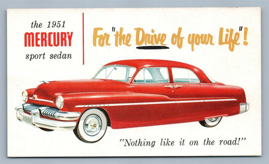 1951 MERCURY SPORT SEDAN AUTOMOBILE VINTAGE ADVERTISING POSTCARD car