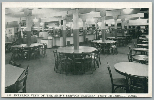 FORT TRUMBULL CT INTERIOR OF SHIP'S SERVICE CANTEEN ANTIQUE POSTCARD