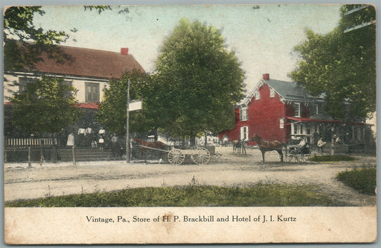 VINTAGE PA STORE OF BRACKBILL & HOTEL OF KURTZ ANTIQUE POSTCARD
