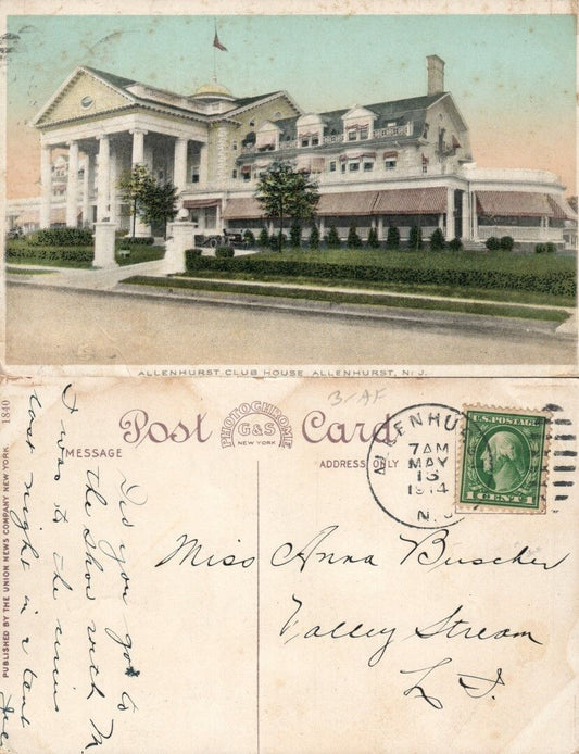 ALLENHURST N.J. CLUB HOUSE 1914 ANTIQUE POSTCARD