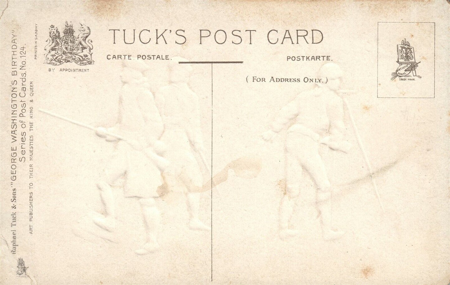 WASHINGTON at FORT DUQUESNE EMBOSSED ANTIQUE PATRIOTIC POSTCARD