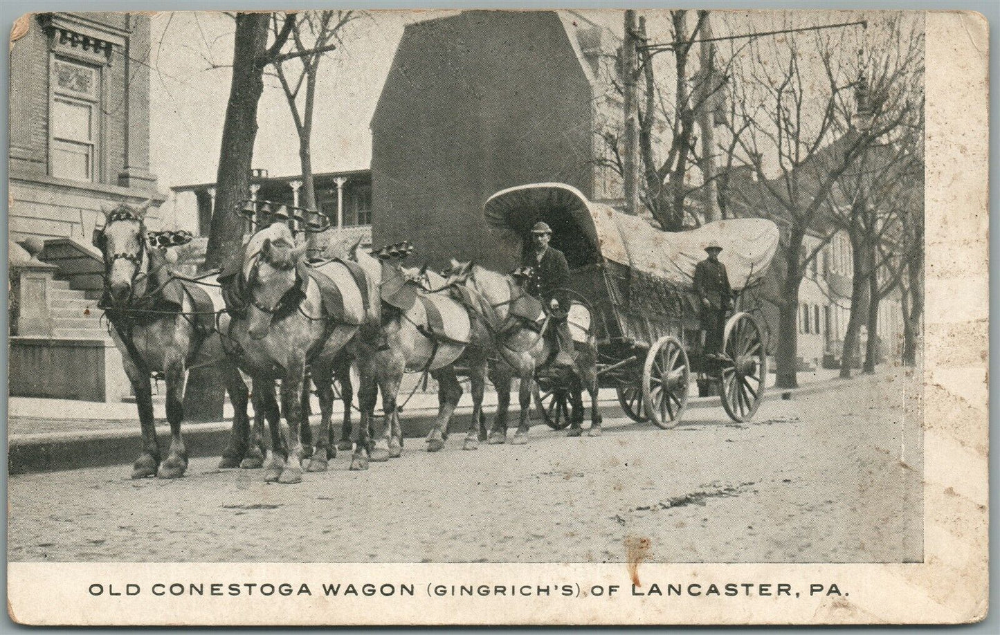 LANCASTER PA OLD CONESTOGA WAGON ANTIQUE POSTCARD