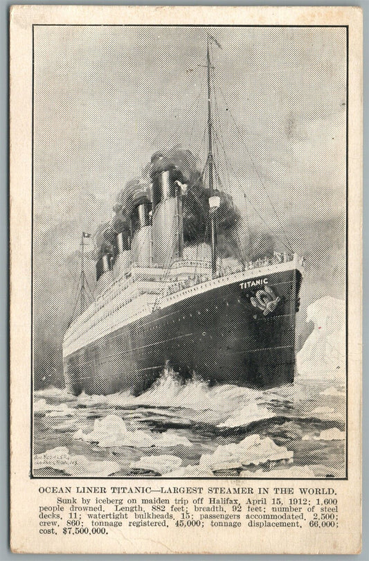 TITANIC LARGEST STEAMER IN THE WORLD ANTIQUE POSTCARD AUTHENTIC !