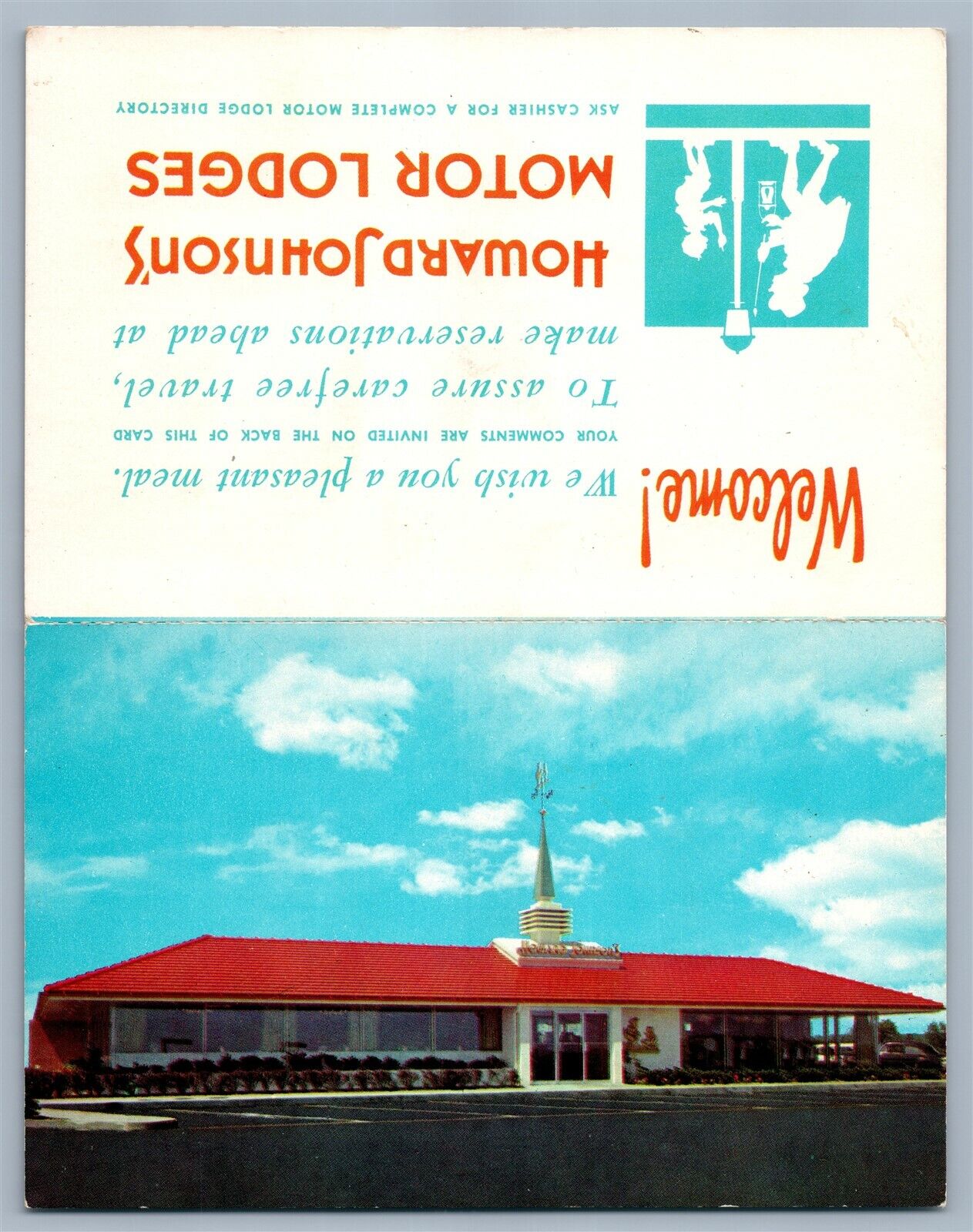 HOWARD JOHNSON'S MOTOR LODGES FOLDING ADVERTISING VINTAGE POSTCARD