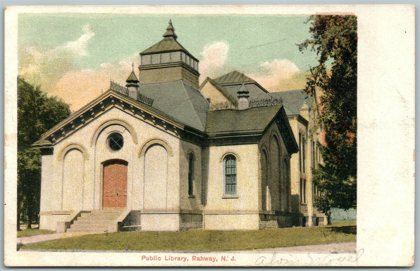RAHWAY NJ PUBLIC LIBRARY UNDIVIDED ANTIQUE POSTCARD