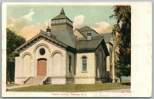 RAHWAY NJ PUBLIC LIBRARY UNDIVIDED ANTIQUE POSTCARD