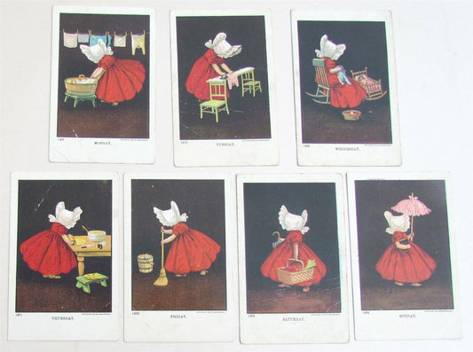 DAYLY WEEK WORKS LOT OF 7 ANTIQUE POSTCARDS