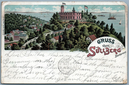 GRUSS AUS SULLBERG GERMANY Blankenese Hamburg 1903 ANTIQUE POSTCARD w/ STAMPS