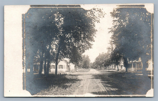 CLINTON WI SCHOOL STREET 1907 ANTIQUE REAL PHOTO POSTCARD RPPC