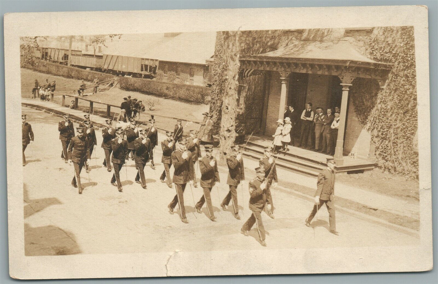 AMERICAN MILITARY MUSIC BAND PARADE ANTIQUE REAL PHOTO POSTCARD RPPC
