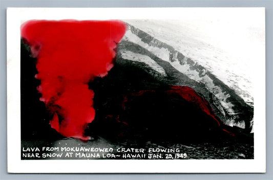 HAWAII MOKUAWEOWEO CRATER MAUNA LOA VOLCANO VINTAGE REAL PHOTO POSTCARD RPPC