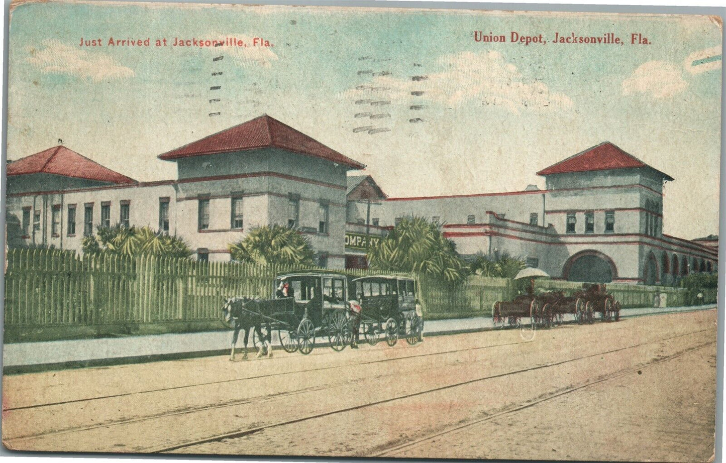 JACKSONVILLE FL UNION DEPOT RAILROAD RAILWAY STATION ANTIQUE POSTCARD