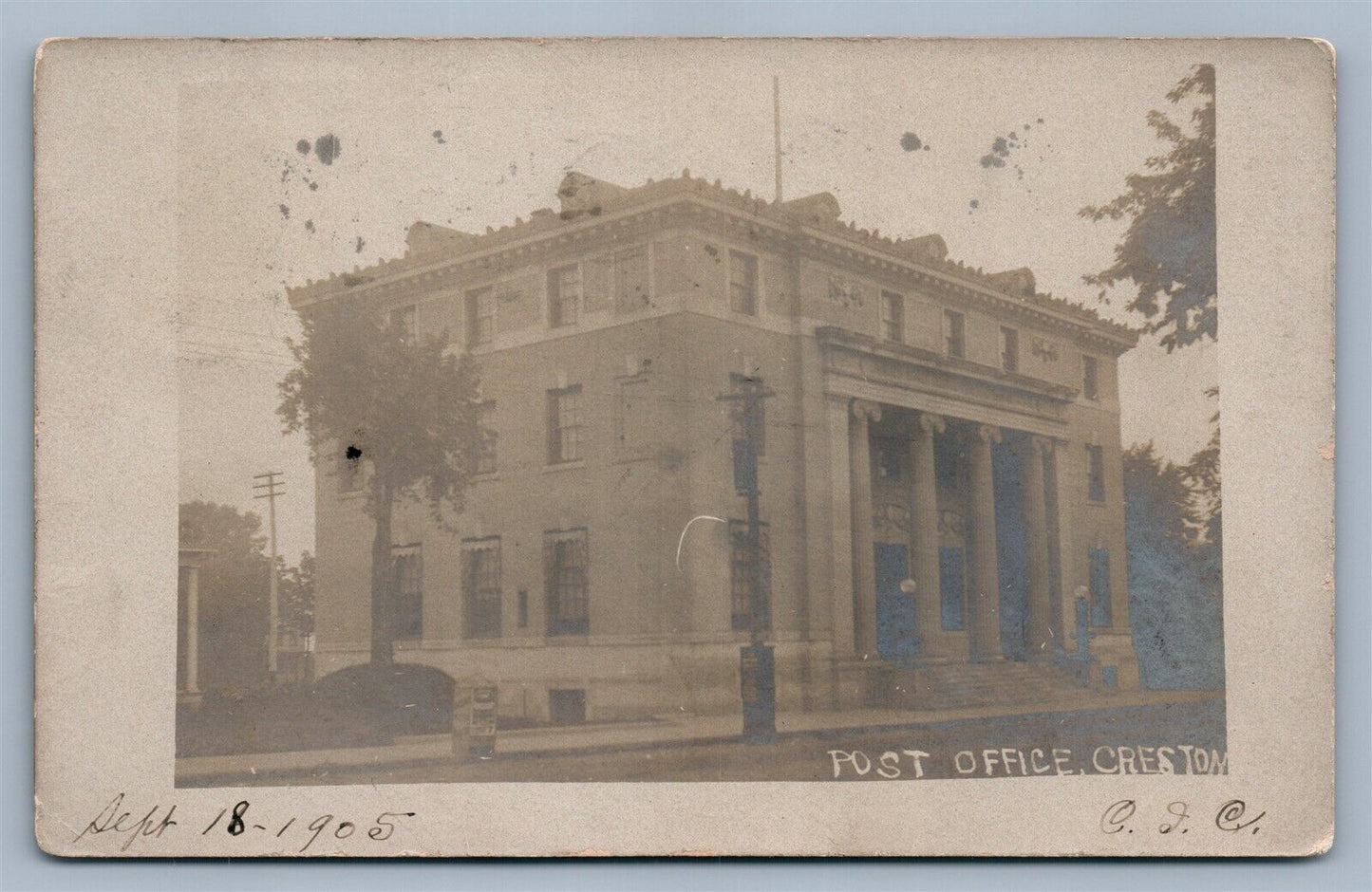 CRESTON IA POST OFFICE ANTIQUE REAL PHOTO POSTCARD RPPC