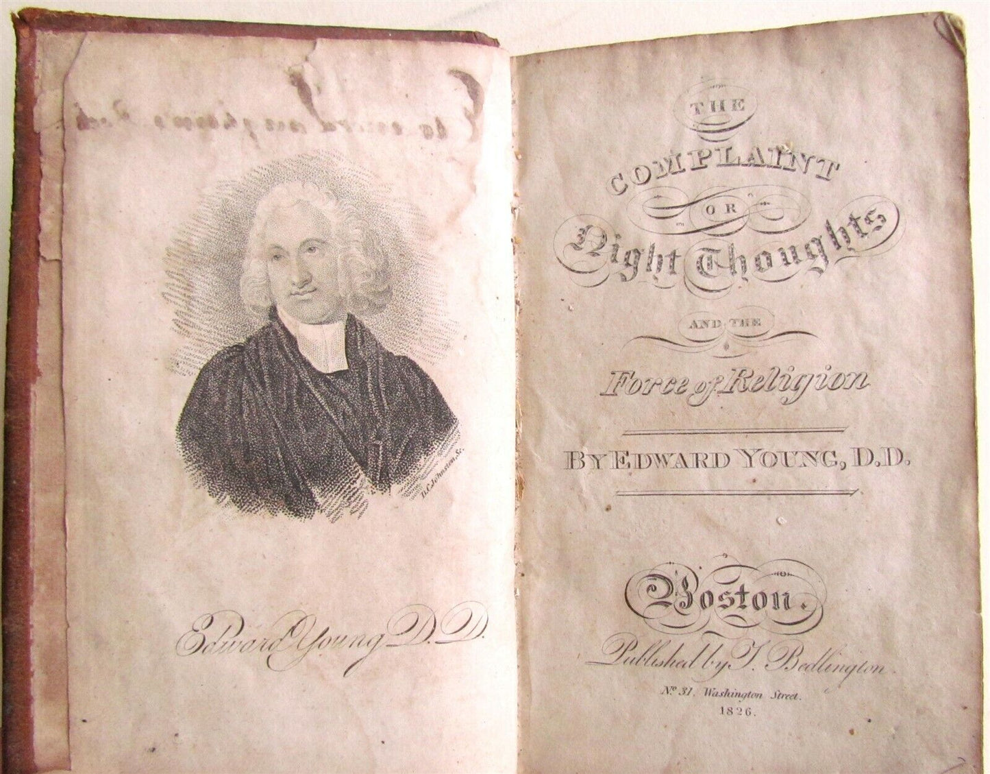 1826 COMPLAINT or NIGHT THOUGTHS & FORCE of RELIGION by E.YOUNG AMERICANA BOSTON