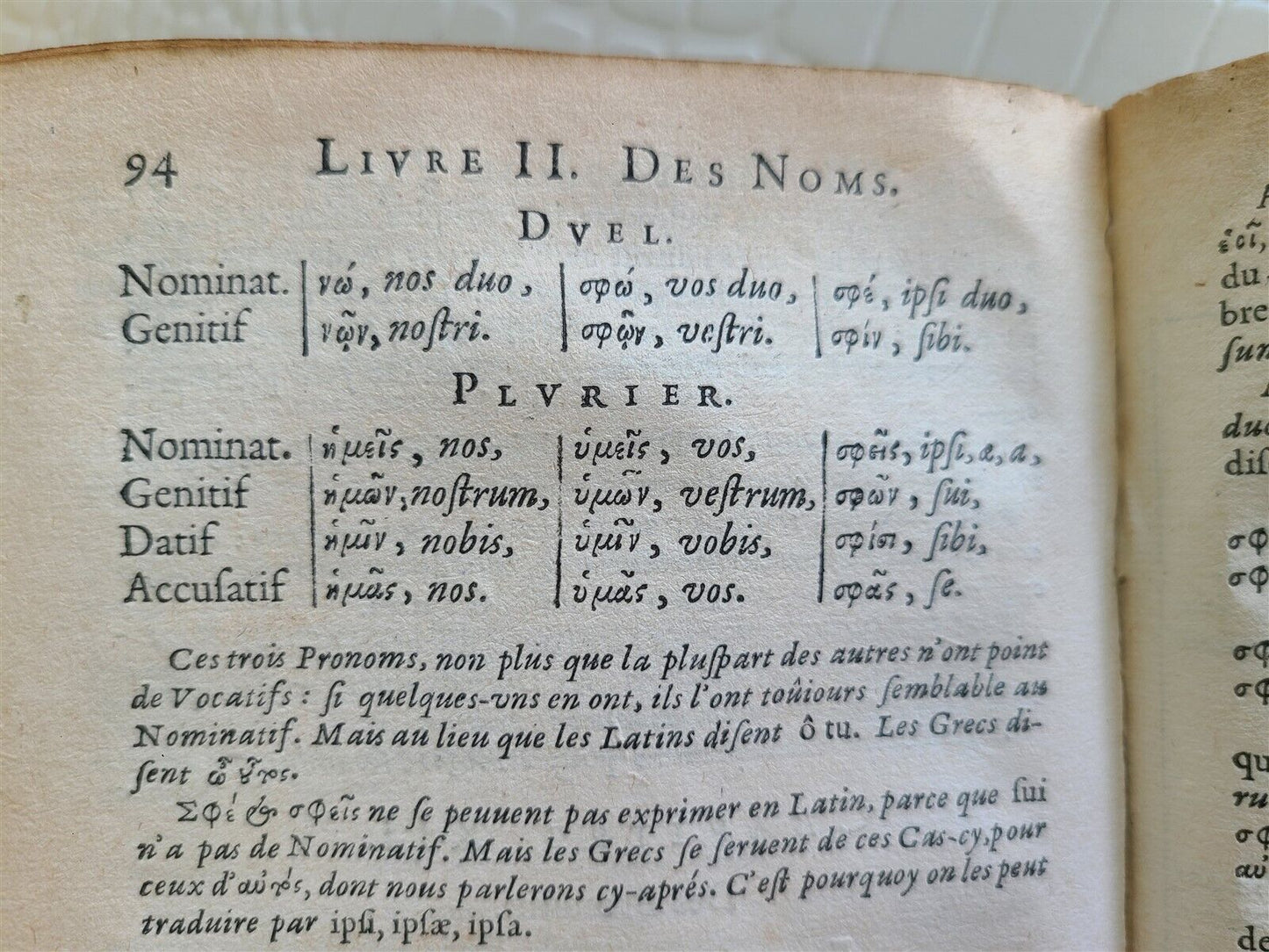 1655 GREEK LANGUAGE STUDY BOOK FRENCH TEXTBOOK antique vellum binding RARE