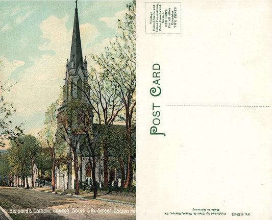EASTON PA SOUTH 5th STREET ST.BERNARD'S CATHOLIC CHURCH ANTIQUE POSTCARD