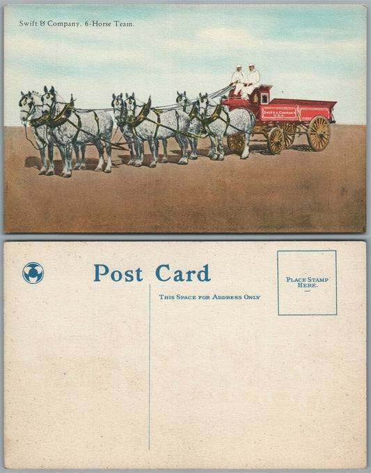 SWIFT & CO. 6 HORSE TEAM ANTIQUE ADVERTISING POSTCARD