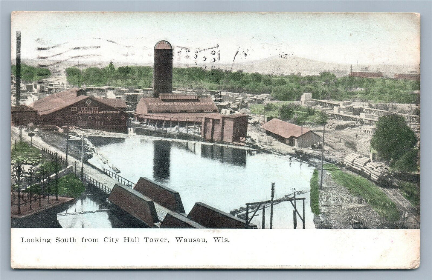 WAUSAU WI LOOKING FROM CITY HALL TOWER 1908 ANTIQUE POSTCARD