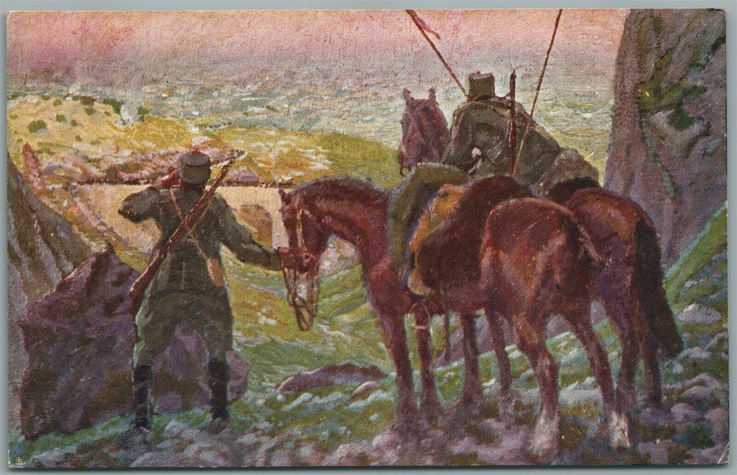 WWI ERA ITALIAN RED CROSS MILITARY ANTIQUE POSTCARD CAVALRY SOLDIERS