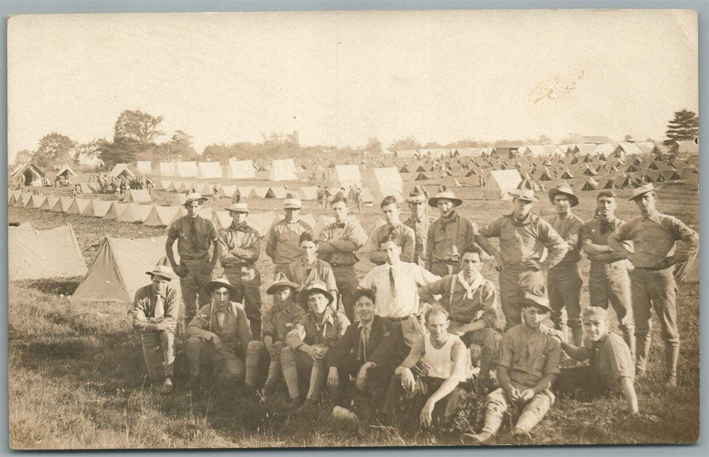WWI ERA MILITARY CAMP ANTIQUE REAL PHOTO POSTCARD RPPC