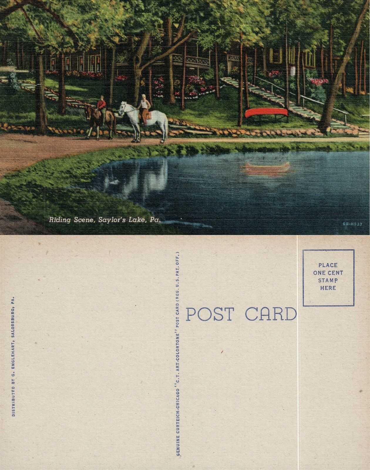 SAYLOR'S LAKE PA RIDING SCENE VINTAGE POSTCARD