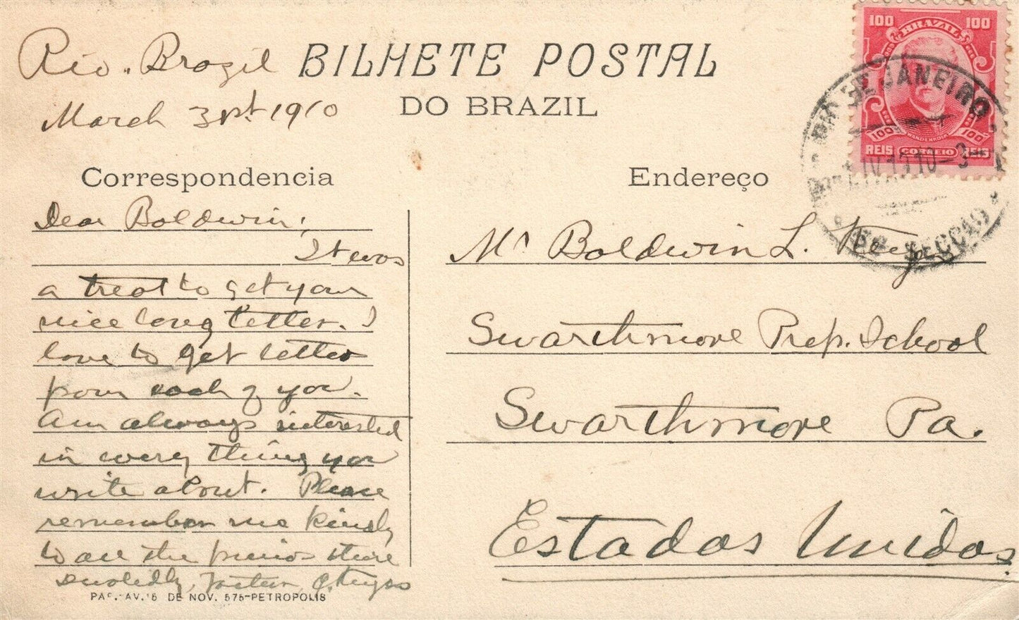 BRAZIL 1910 ANTIQUE POSTCARD