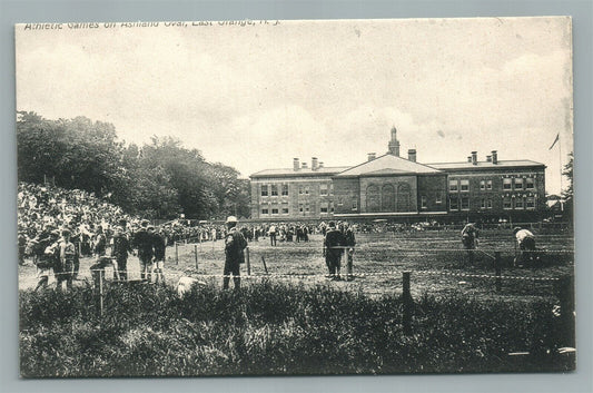 EAST ORANGE NJ ATHLETIC GAMES ON ASHLAND OVAL ANTIQUE POSTCARD