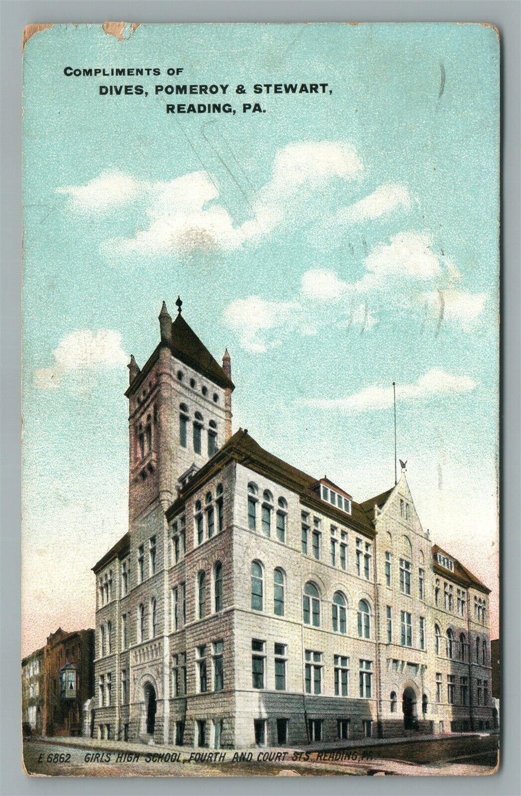 READING PA GIRL'S HIGH SCHOOL ANTIQUE ADVERTISING POSTCARD