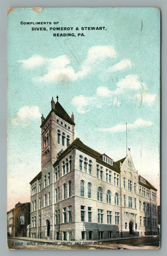 READING PA GIRL'S HIGH SCHOOL ANTIQUE ADVERTISING POSTCARD