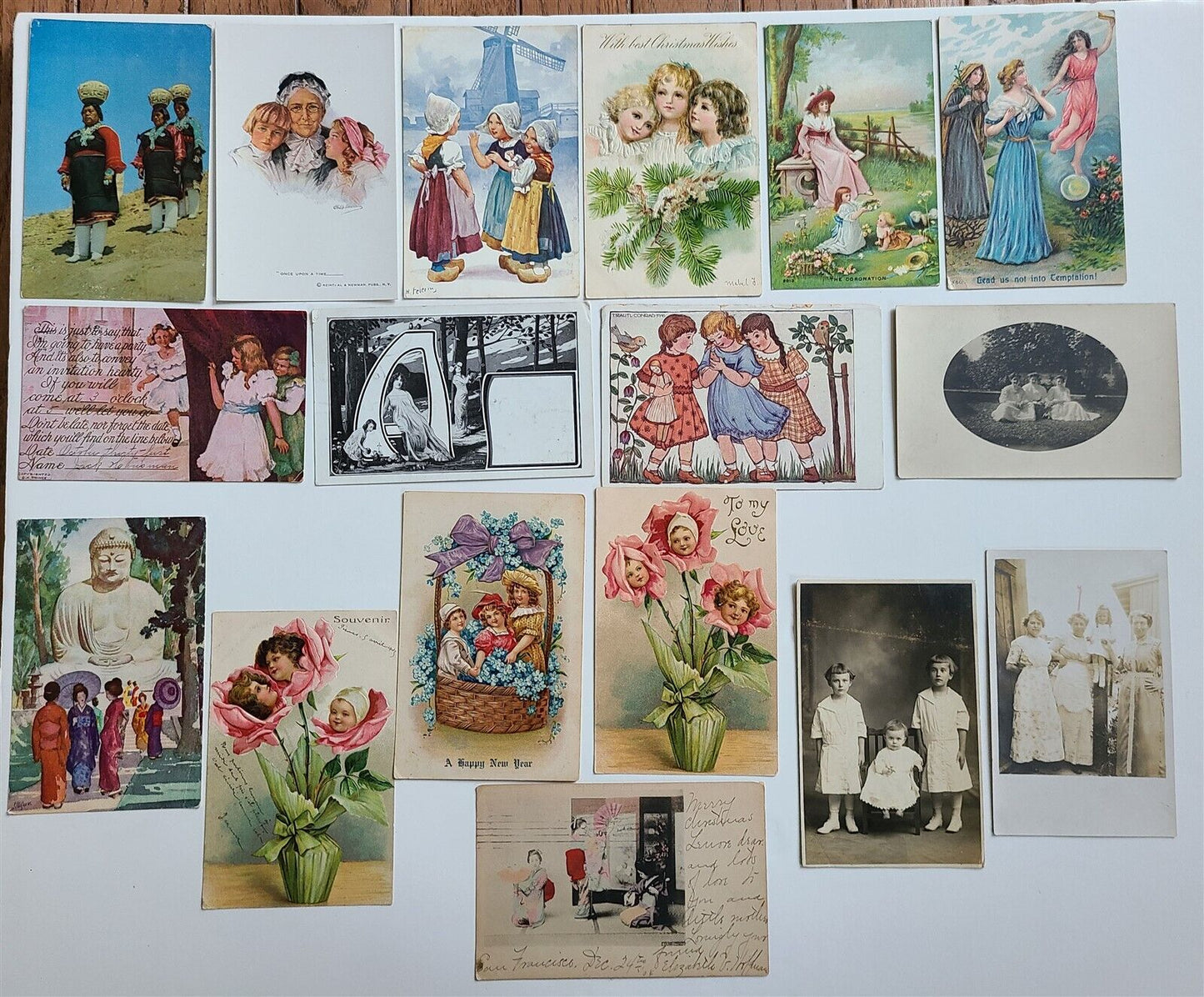 lot of 17 ANTIQUE POSTCARDS & RPPC 3 FEMALES