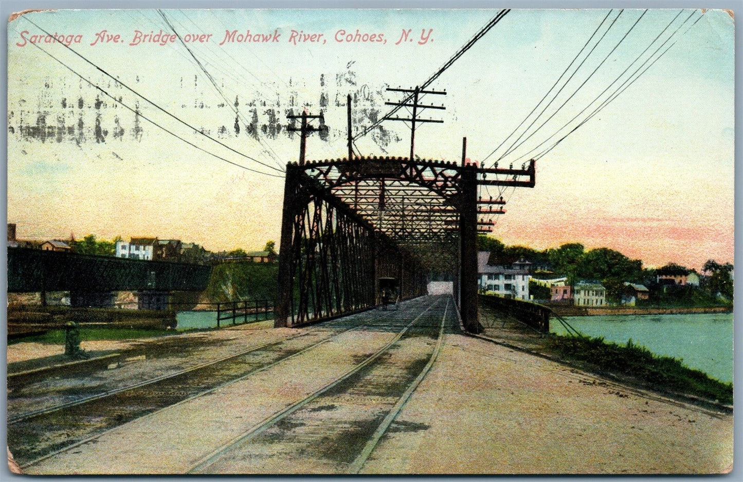 GOHOES NY SARATOGA AVENUE BRIDGE over MOHAWK RIVER 1910s ANTIQUE POSTCARD